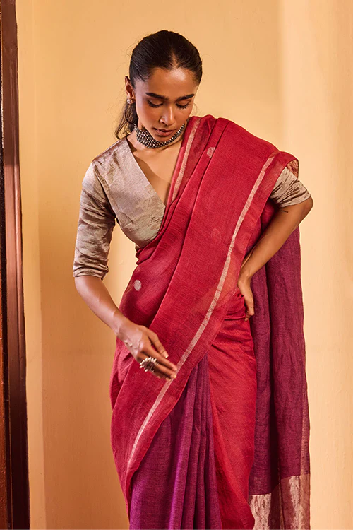Dressfolk Dusk Nectar Linen Saree - Image 2