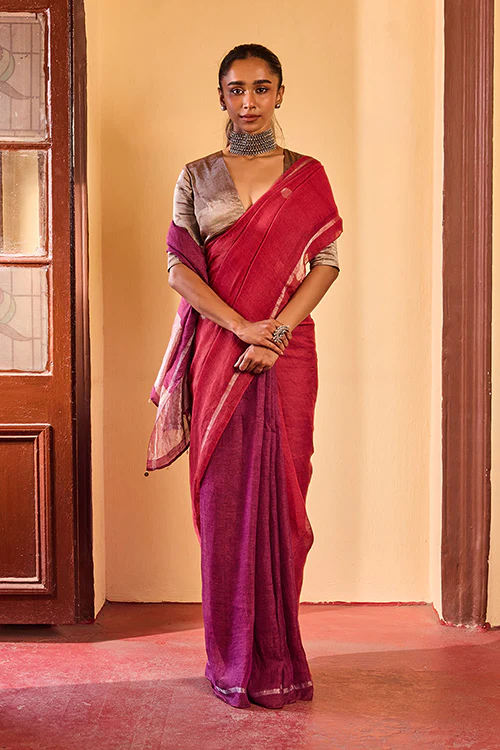 Dressfolk Dusk Nectar Linen Saree - Image 3