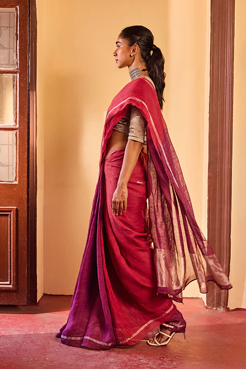 Dressfolk Dusk Nectar Linen Saree - Image 4