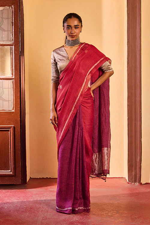 Dressfolk Dusk Nectar Linen Saree - Image 5