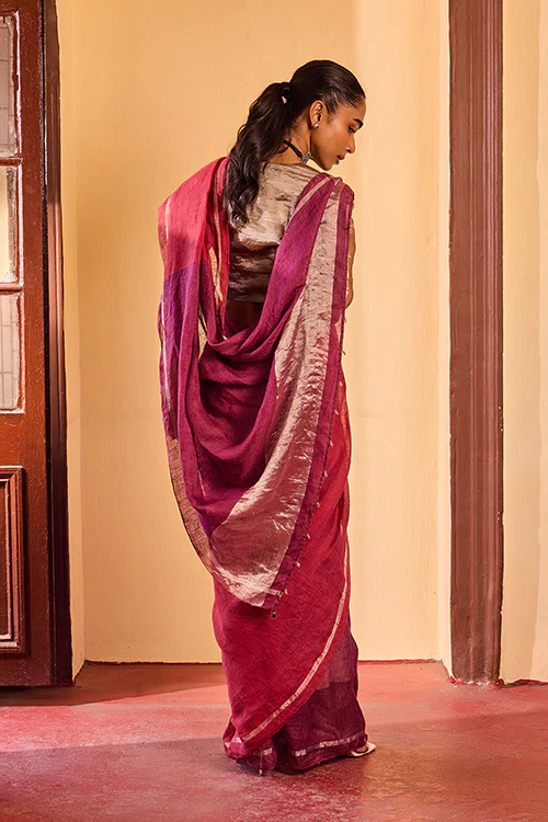 Dressfolk Dusk Nectar Linen Saree - Image 6
