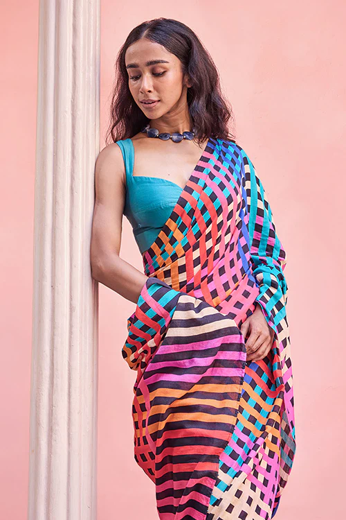 Dressfolk Electric Waves Bengal Cotton Saree - Image 2