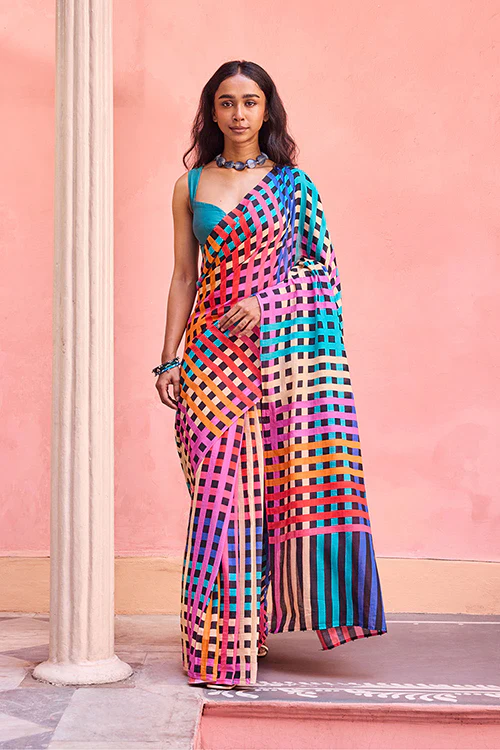 Dressfolk Electric Waves Bengal Cotton Saree - Image 3