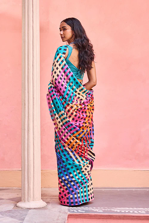 Dressfolk Electric Waves Bengal Cotton Saree - Image 4