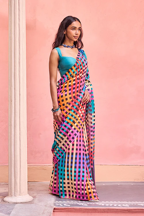 Dressfolk Electric Waves Bengal Cotton Saree - Image 5
