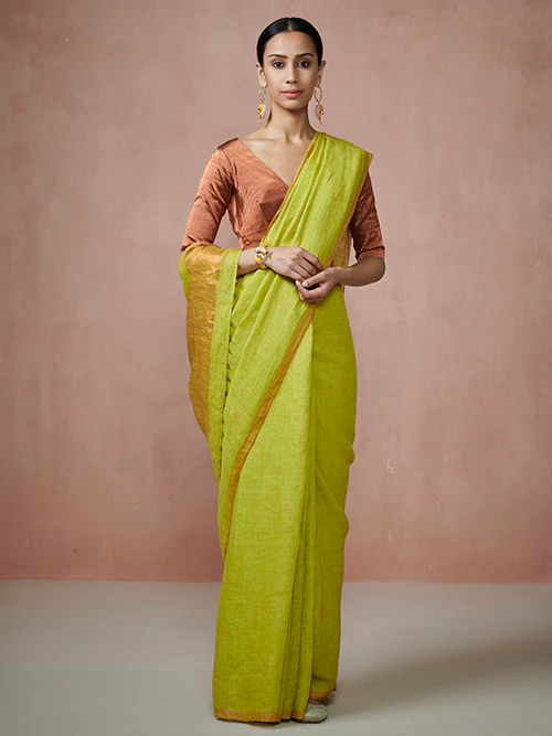 Dressfolk Firefly Forest Linen Saree