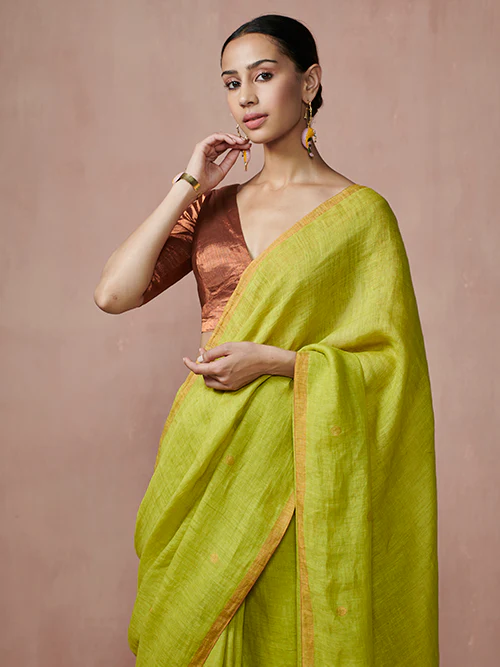 Dressfolk Firefly Forest Linen Saree - Image 2