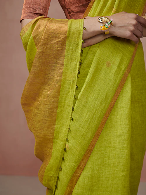 Dressfolk Firefly Forest Linen Saree - Image 3