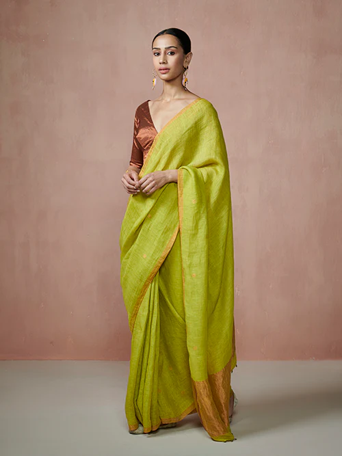 Dressfolk Firefly Forest Linen Saree - Image 4