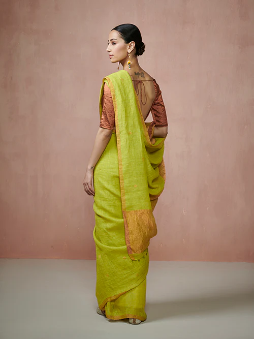 Dressfolk Firefly Forest Linen Saree - Image 5