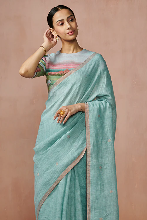 Dressfolk Fizaah Linen Saree - Image 2
