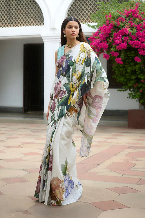 Dressfolk Flora Burst Linen Saree