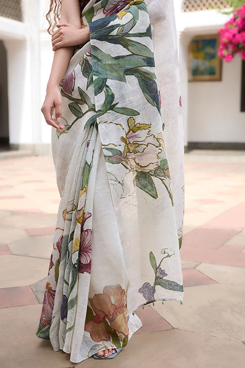 Dressfolk Flora Burst Linen Saree - Image 2