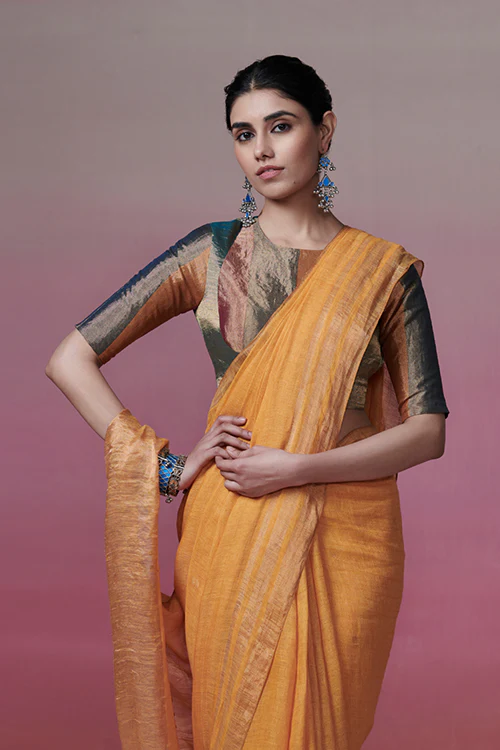 Dressfolk Golden Glow Linen Saree - Image 2