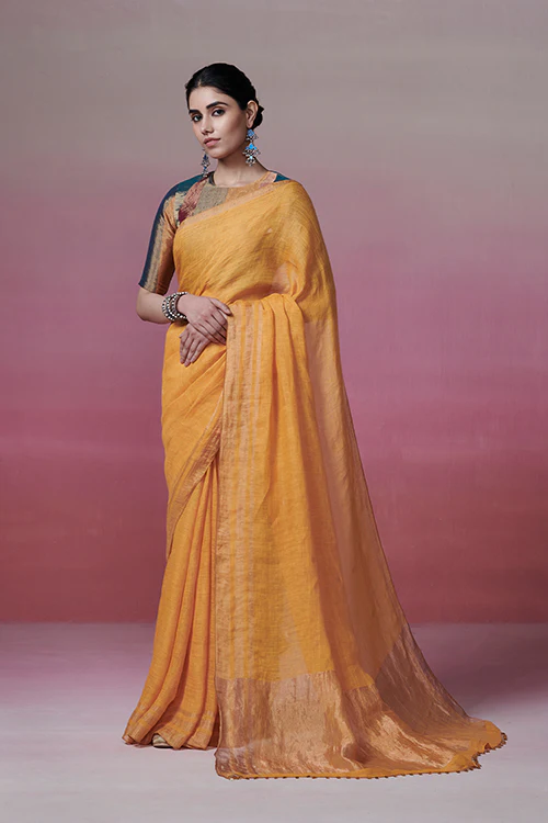 Dressfolk Golden Glow Linen Saree - Image 3