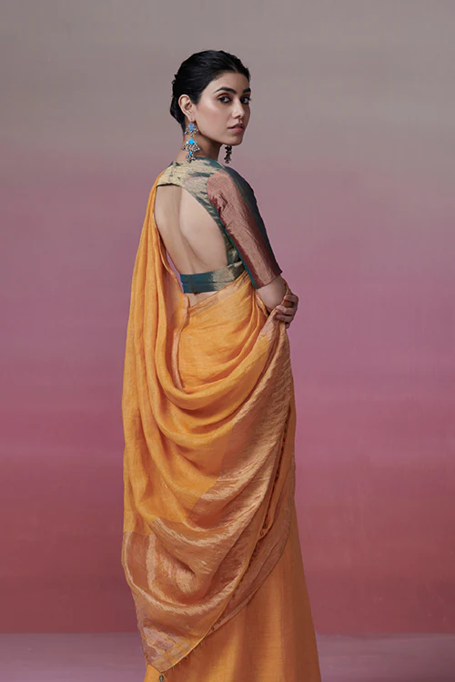Dressfolk Golden Glow Linen Saree - Image 5