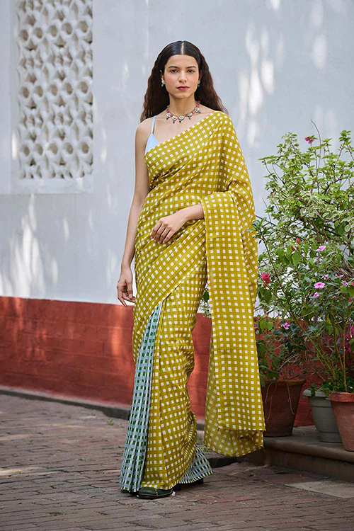 Dressfolk Grid play Bengal Cotton Saree