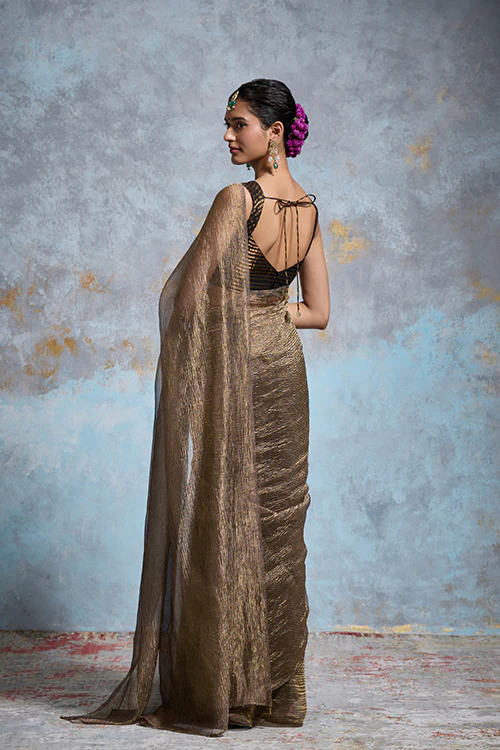 Dressfolk Krisha Crinkle Tissue Saree - Image 3