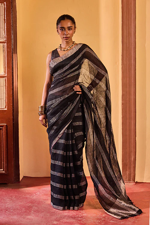 Dressfolk Meteor Shower Linen Saree - Image 2