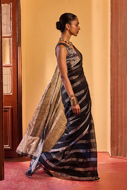 Dressfolk Meteor Shower Linen Saree - Image 3