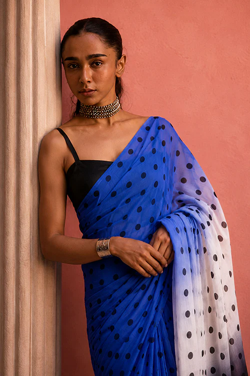 Dressfolk Midnight Blues Bengal Cotton Saree - Image 2