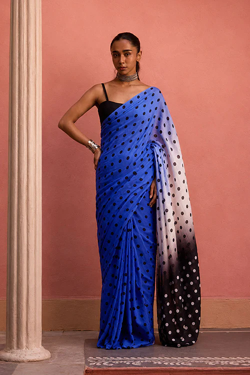Dressfolk Midnight Blues Bengal Cotton Saree - Image 3