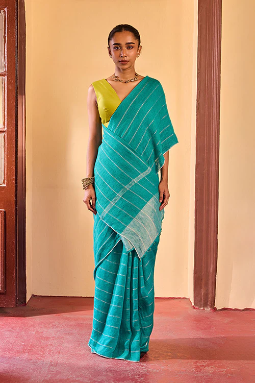 Dressfolk Morning Dew Linen Saree - Image 2