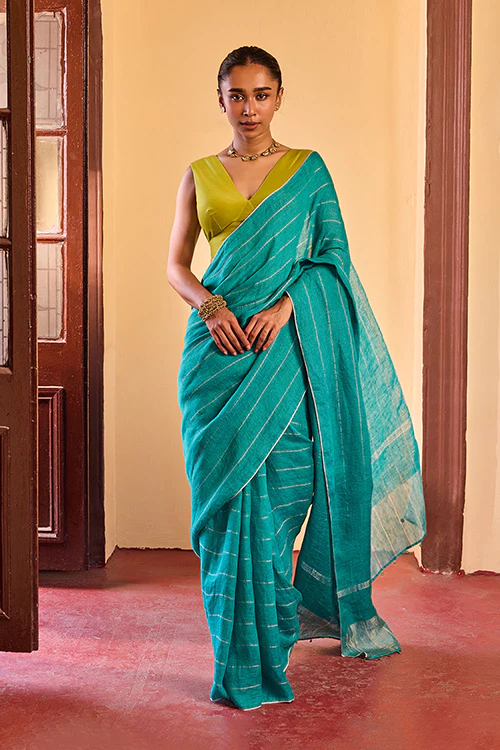 Dressfolk Morning Dew Linen Saree - Image 3