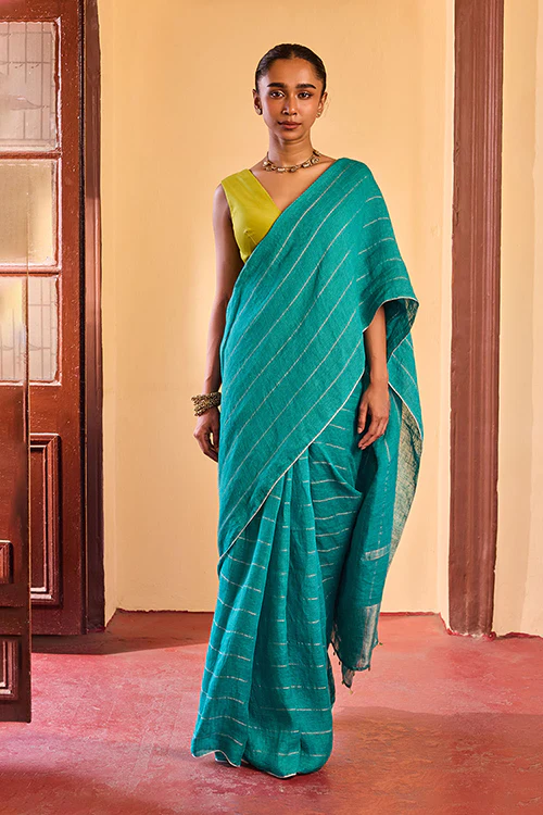 Dressfolk Morning Dew Linen Saree - Image 4