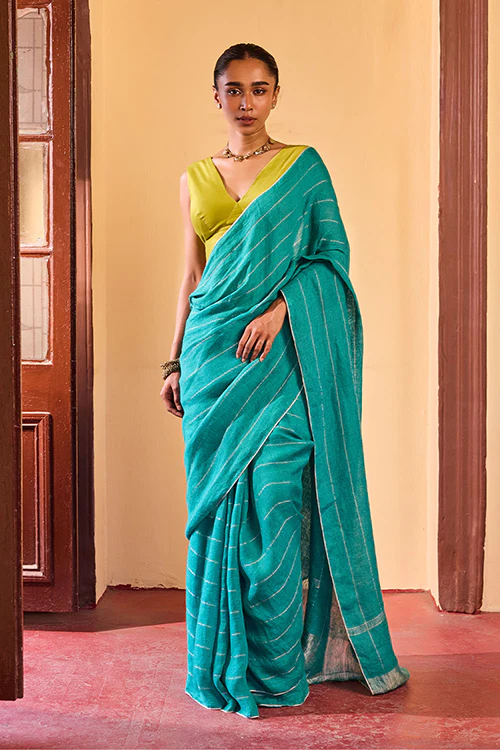 Dressfolk Morning Dew Linen Saree - Image 5