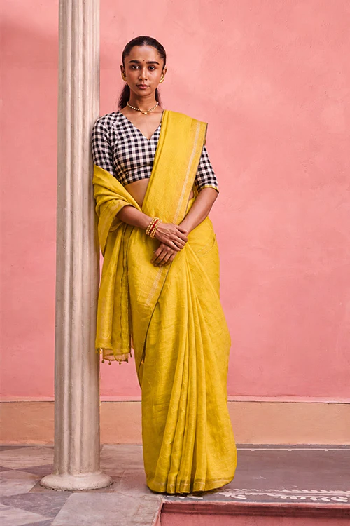 Dressfolk Morning Glory Linen Saree - Image 4
