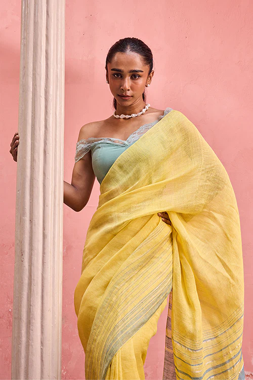 Dressfolk Scattered Light Linen Saree - Image 2
