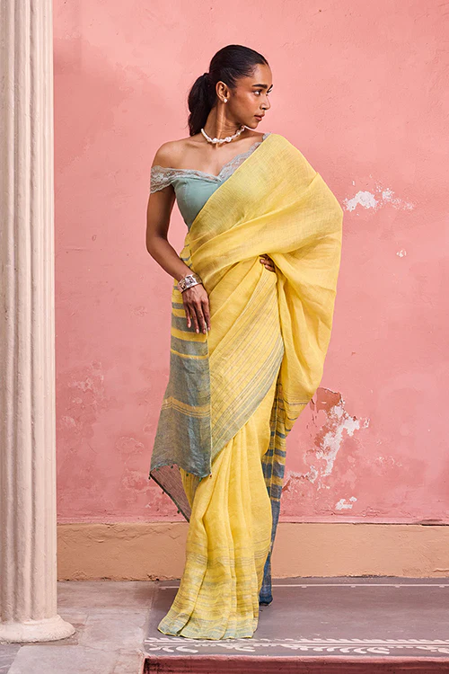Dressfolk Scattered Light Linen Saree - Image 3