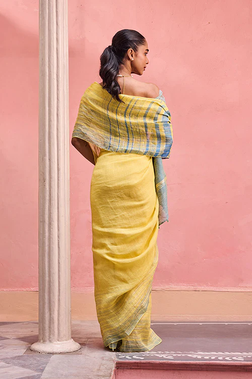 Dressfolk Scattered Light Linen Saree - Image 4