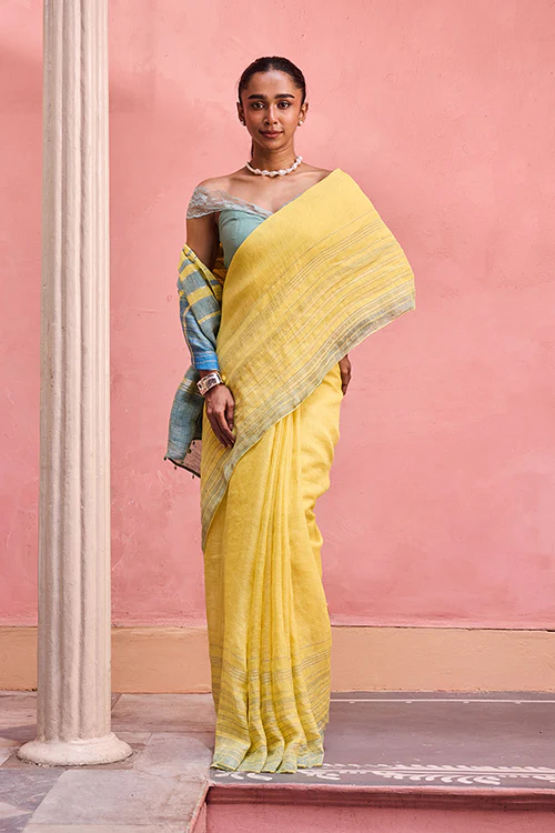 Dressfolk Scattered Light Linen Saree - Image 5