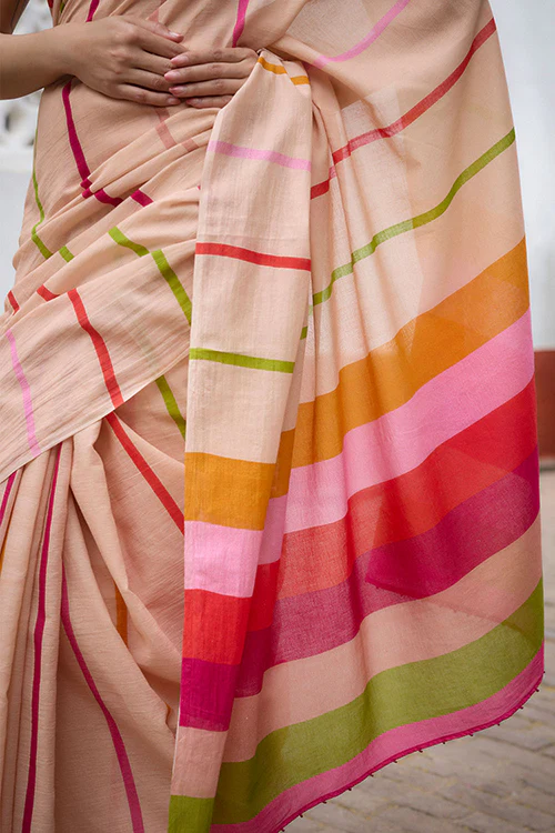 Dressfolk Stripe Hues Bengal Cotton Saree - Image 2