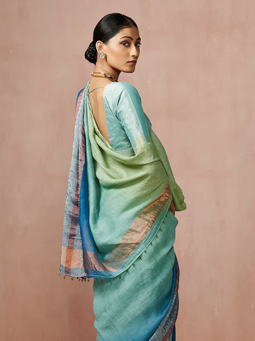 Dressfolk Summer Sea Linen Saree - Image 3