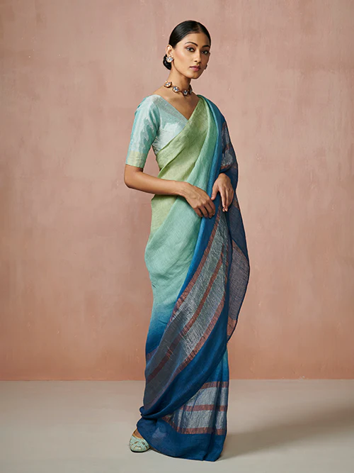 Dressfolk Summer Sea Linen Saree - Image 4