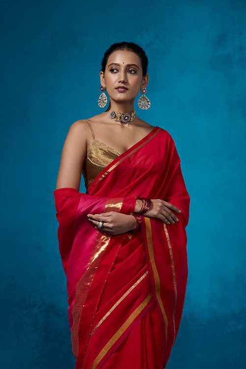 Dressfolk Surkh Tissue Saree - Image 4