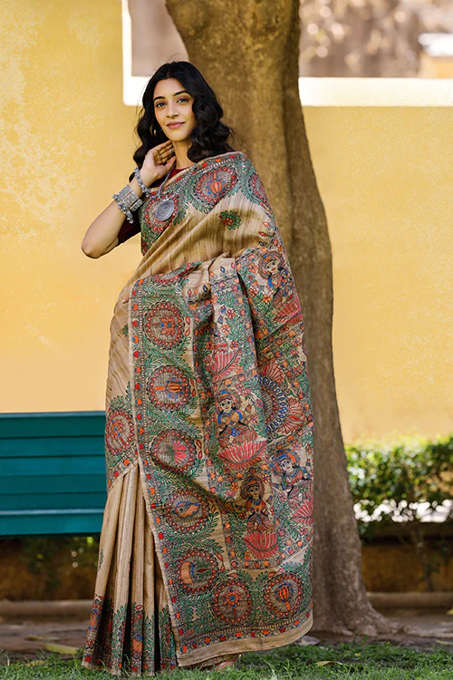 Diorama Designs Madhubani Hand-painted Durga Incarnations Silk Saree - Image 4