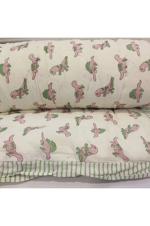 Poddar Exports Hand Block Printed Cotton Kids Quilt- Baby Dino - Image 3