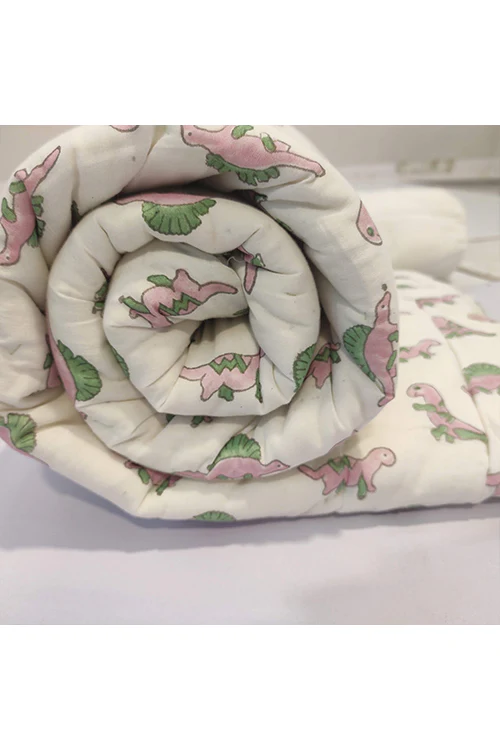 Poddar Exports Hand Block Printed Cotton Kids Quilt- Baby Dino - Image 4