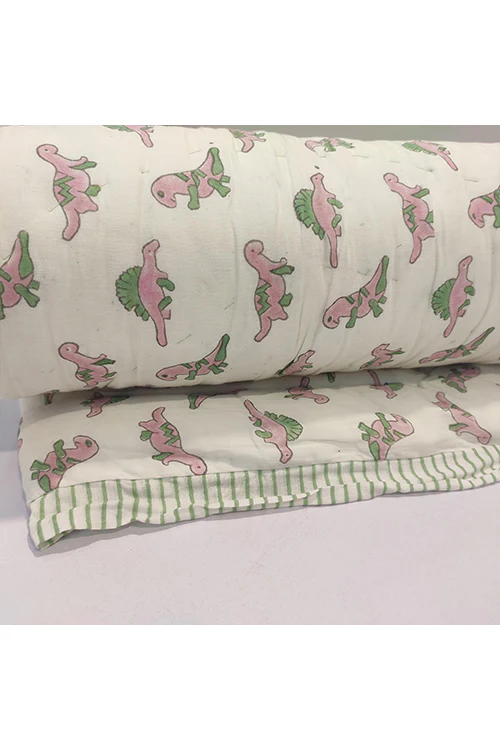 Poddar Exports Hand Block Printed Cotton Kids Quilt- Baby Dino - Image 5