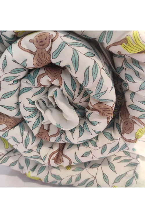 Poddar Exports Hand Block Printed Cotton Kids Quilt- Monkey Banana. - Image 3
