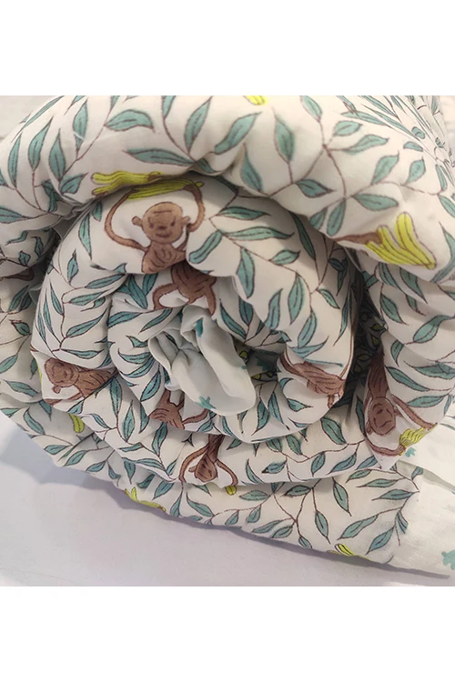 Poddar Exports Hand Block Printed Cotton Kids Quilt- Monkey Banana. - Image 4
