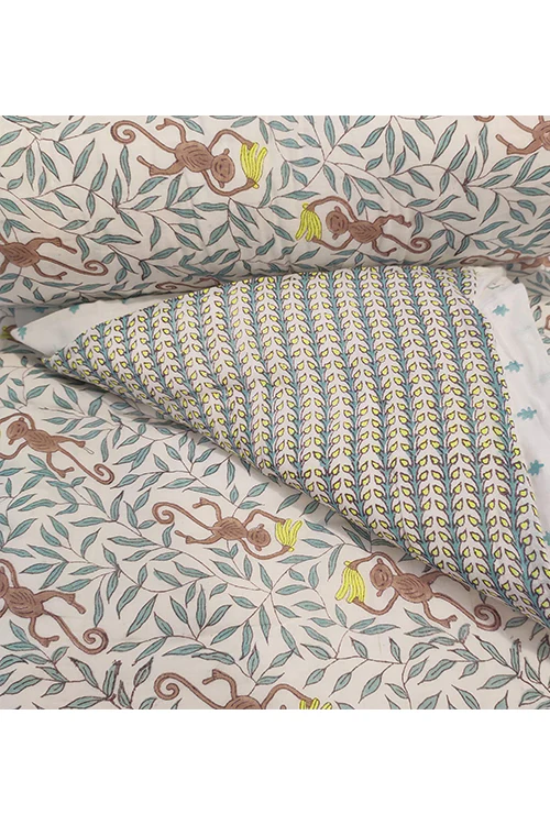 Poddar Exports Hand Block Printed Cotton Kids Quilt- Monkey Banana. - Image 5