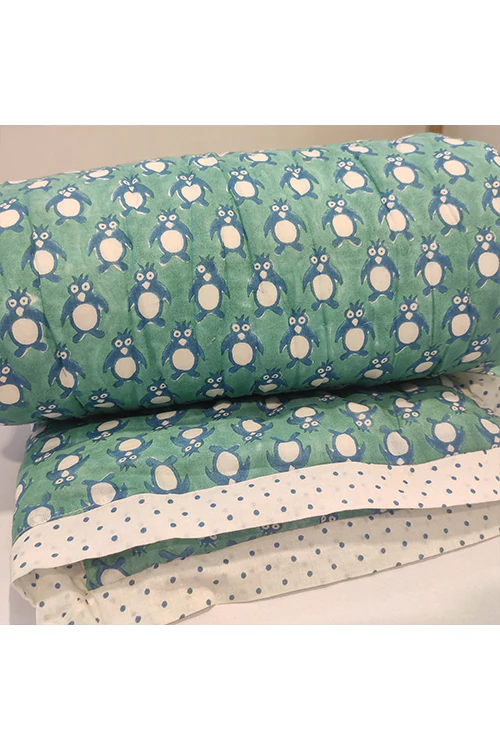 Poddar Exports Hand Block Printed Cotton Kids Quilt- Penguin - Image 3
