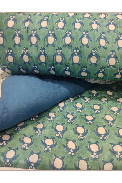 Poddar Exports Hand Block Printed Cotton Kids Quilt- Penguin - Image 4