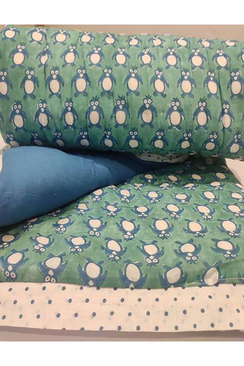 Poddar Exports Hand Block Printed Cotton Kids Quilt- Penguin - Image 5
