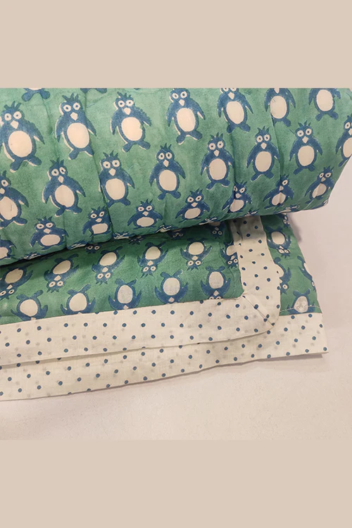 Poddar Exports Hand Block Printed Cotton Kids Quilt- Penguin - Image 6
